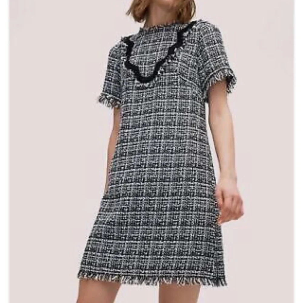 Kate Spade Bicolor Scallop Tweed Dress